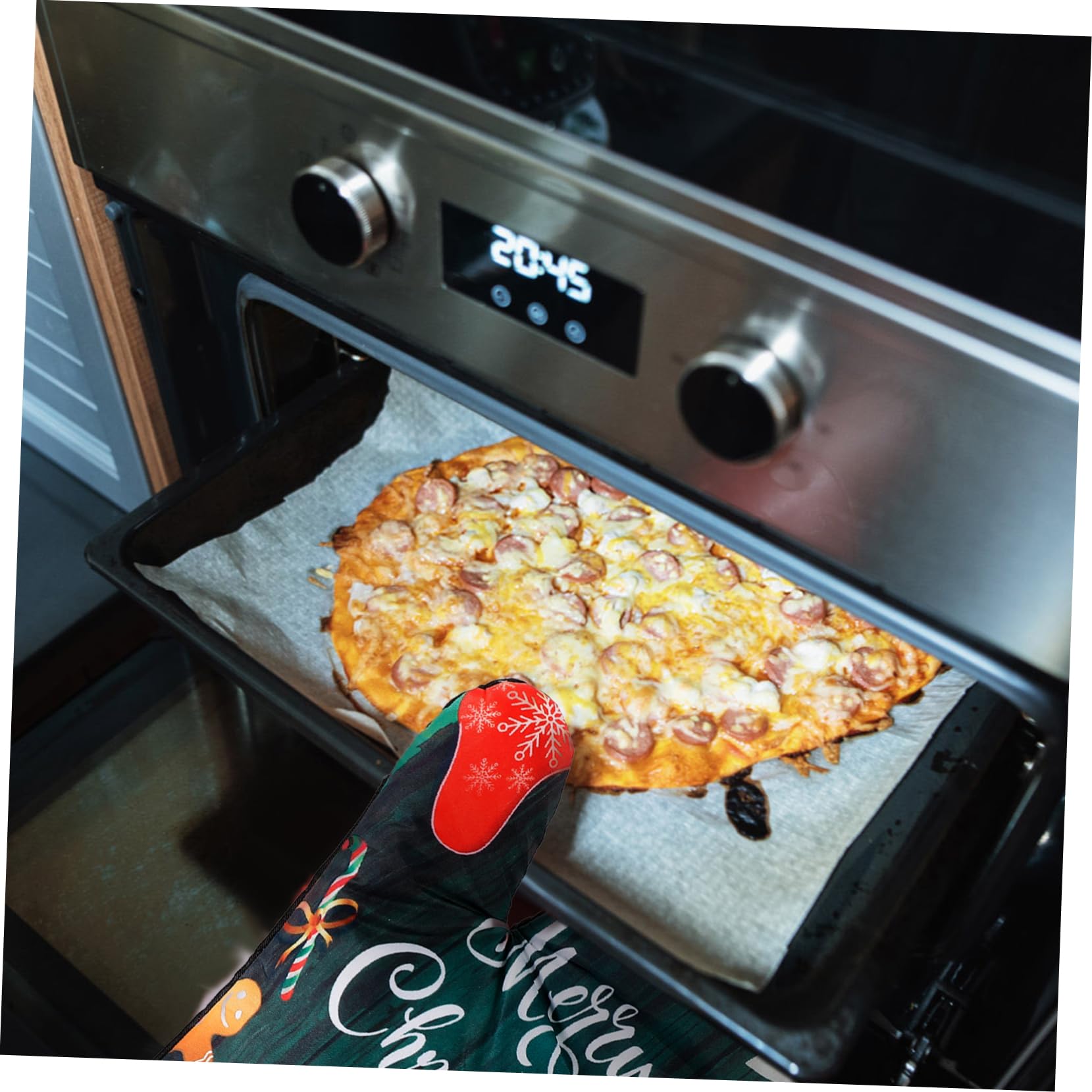 Cabilock 2juegos Guantes y Alfombrillas para Horno Antideslizantes Manteles Individuales para Mesa Navideña Mitones Resistentes al Calor para Cocinar