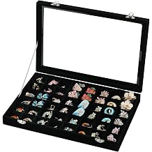 Frebeauty 48-Grid Jewellery Tray with Glass Lid, Velvet Earring Organiser