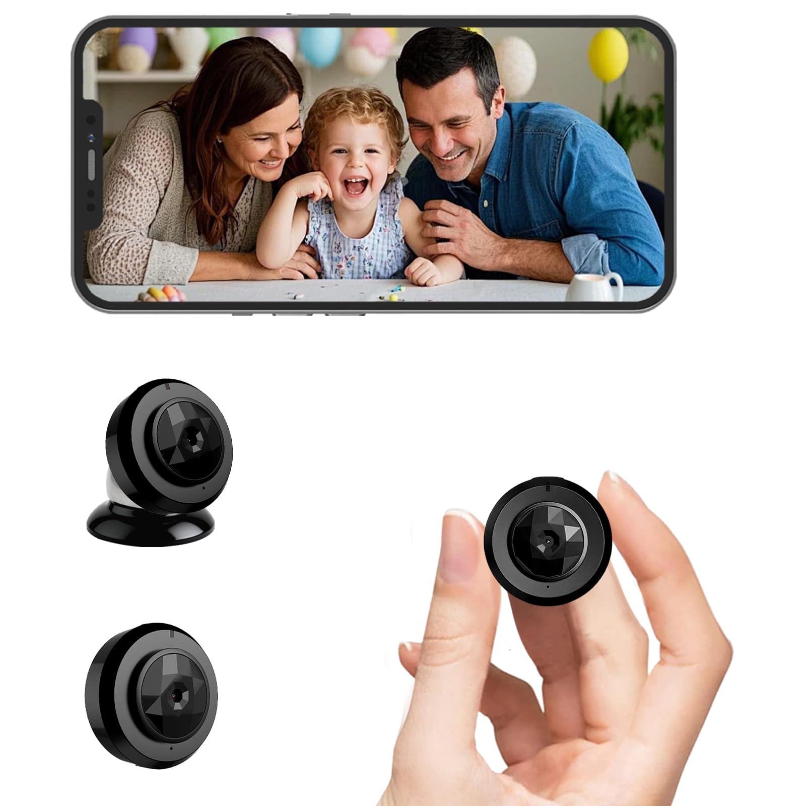 Cámara Espía WiFi 1080P Camara Vigilancia Interior y Exterior con Visión Nocturna, Detección de Movimiento, Grabación en Bucle, Micro SD 32GB, para Casa/Oficina/Coche, Sin Cables