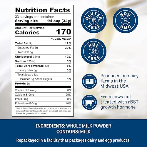 Miniatura 2 de Judees - Leche entera pura en polvo de 25 libras 40 onzas 100 sin OMG sin hormonas rBST sin gluten y sin frutos secos básico de despensa listo para