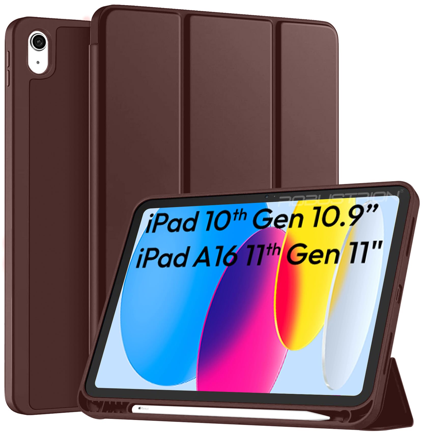 Robustrion Case for iPad 11th Gen (A16) / 10th Generation Cover Case (2025/2022), Smart Flexible Trifold Flip Stand Cover [Pencil Holder] for iPad 10th Gen / 11th Generation [Auto Sleep Wake] - Hippy — Amazon image 8