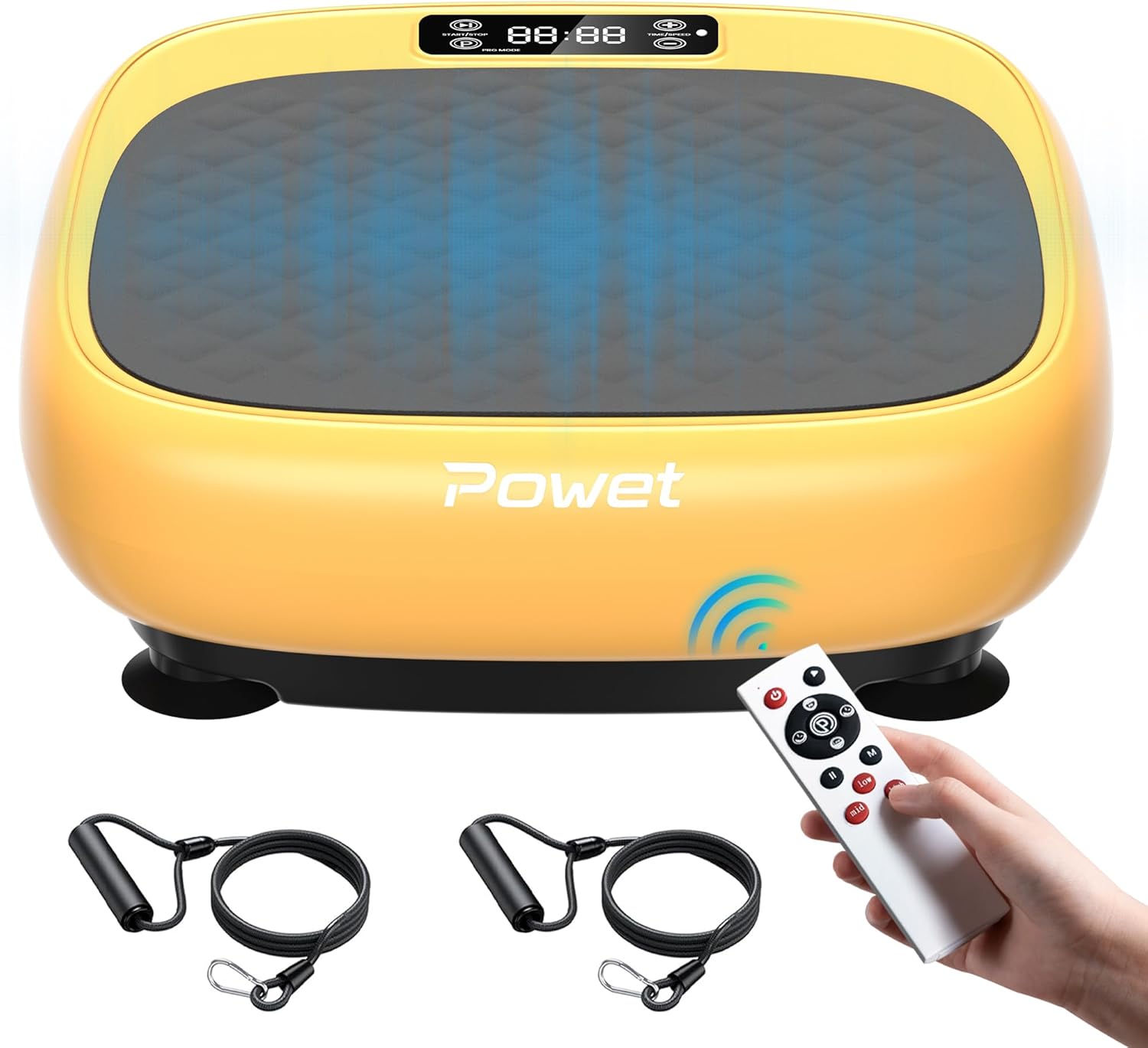 POWET Vibration Plate Exercise Machine, Whole Body Workout Waver Vibration Plate for Lymphatic Drainage with 5 Setting Modes, 99 Speed Levels for Weight Loss, Shaping, Toning-Yellow