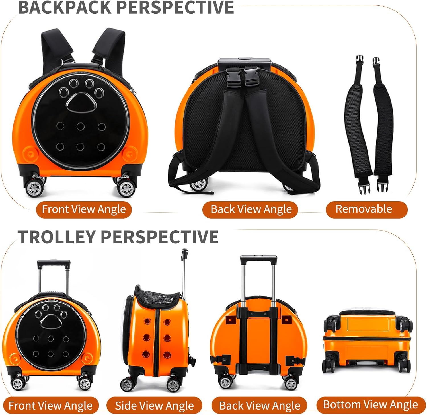 PETCUTE Cat Carrier Backpack with Silent Wheels and Telescopic Handle,Foldable Rolling Pet Carrier with Removable Mat,Breathable Pet Carrier Backpack for Small Cats and Dogs for Travel Hiking