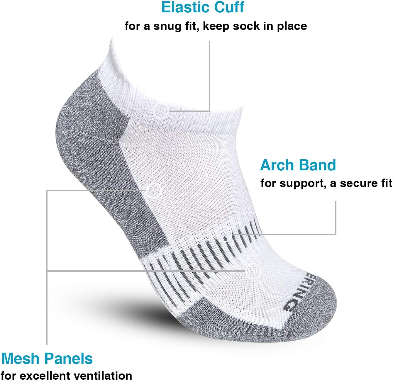 BERING Men's Athletic Running Ankle Socks Cushioned Heel Tab (6 Pairs) - Image 2