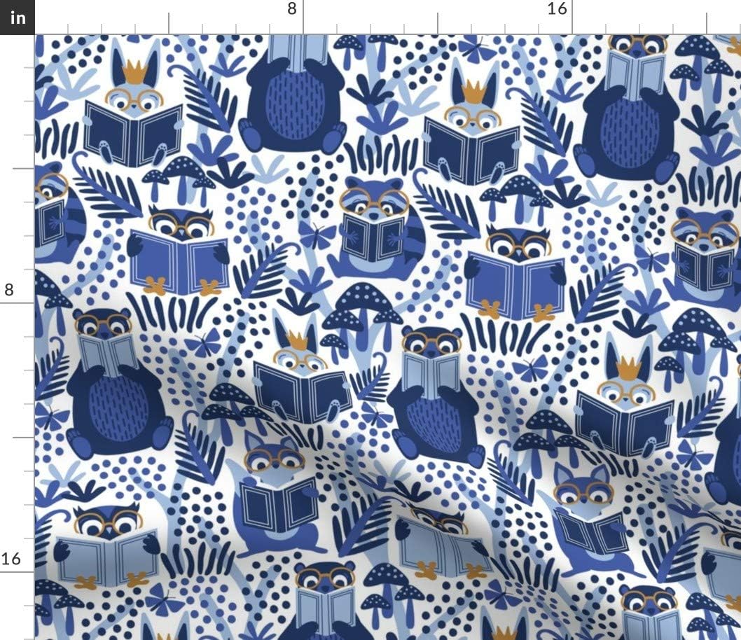 Spoonflower Fabric - Medium Blue Forest Woodland Owl Children Bear Printed on Petal Signature Cotton Fabric Fat Quarter - Sewing Quilting Apparel Crafts Decor
