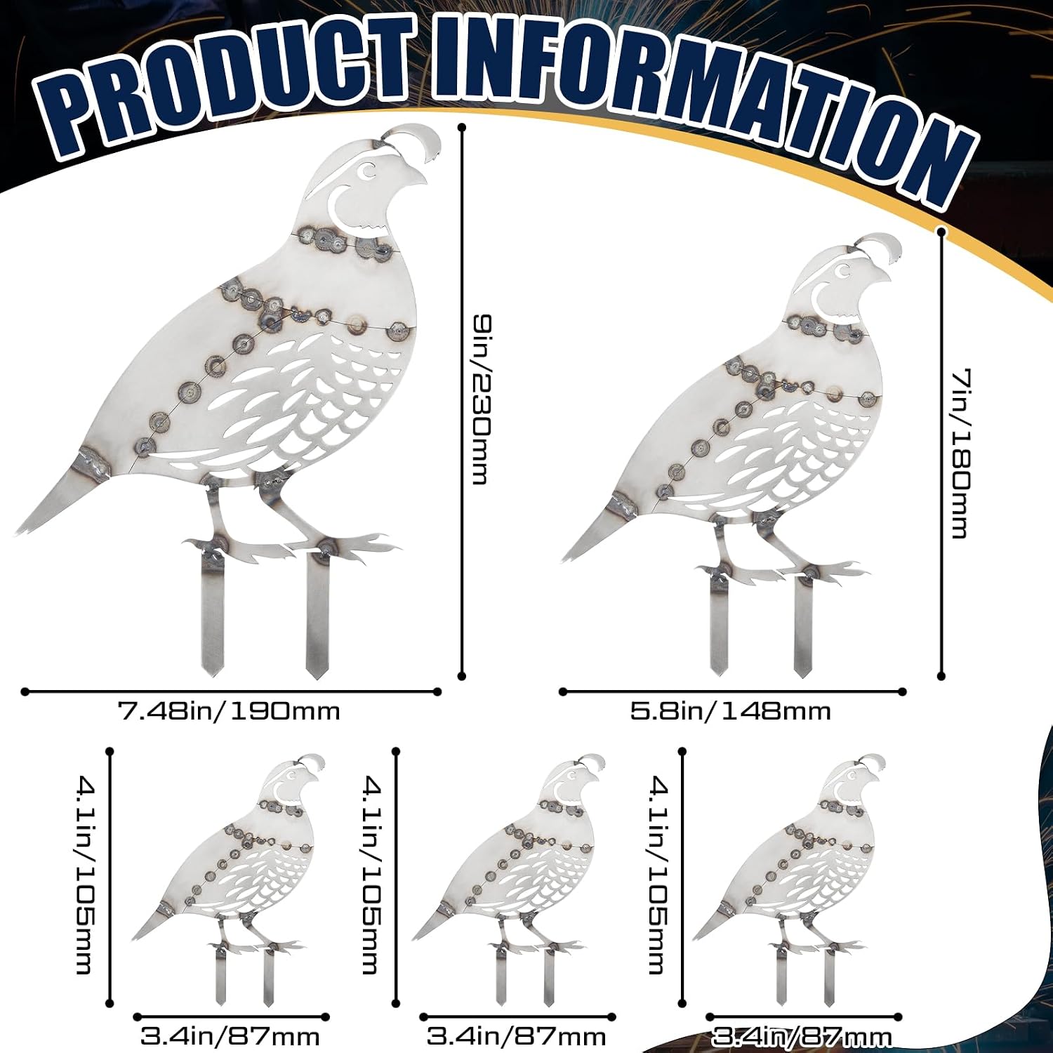 Chumia 5 Pack Quail Welding Practice Kit for Beginner, Steel Welding Coupons Kit, Tig, Mig, Gas, Arc Training for DIY Metal Garden Bird Stakes