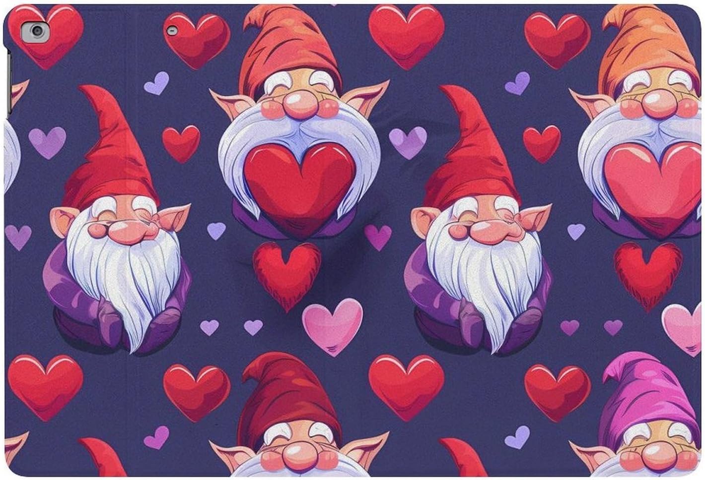 Gnomes Hearts Printed Case Trifold Stand Protective Cover Compatible with ipad 2017/2018/Air1/Air2 (9.7in)