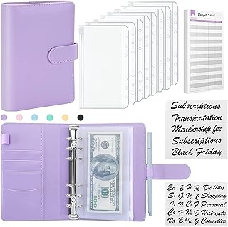 NewKivi Budget Binder with Cash Envelopes, Saving Money Organizer Binder for Cash, Waterproof Budget Planner System with Zipper Pockets, Budget Sheets and Label Stickers (Purple)