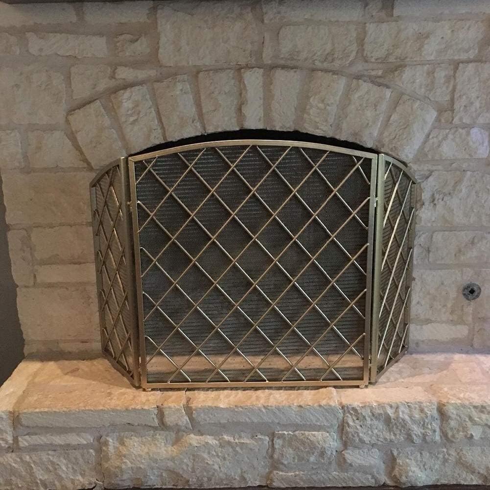 Fireplace Screen Fireplace Spark Protection Diamond Shape Screen Beautiful Shade of Gold Fireplace Screen with Folding Side Panels 52×31.9in Wrought Iron Decor Mesh