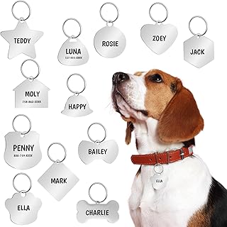 Abbylike Stainless Steel Pet ID Tags Personalized Custom Engraved Cute Cat Dog Tags for Puppy Cat Dog Pet, Many Shapes Inc...