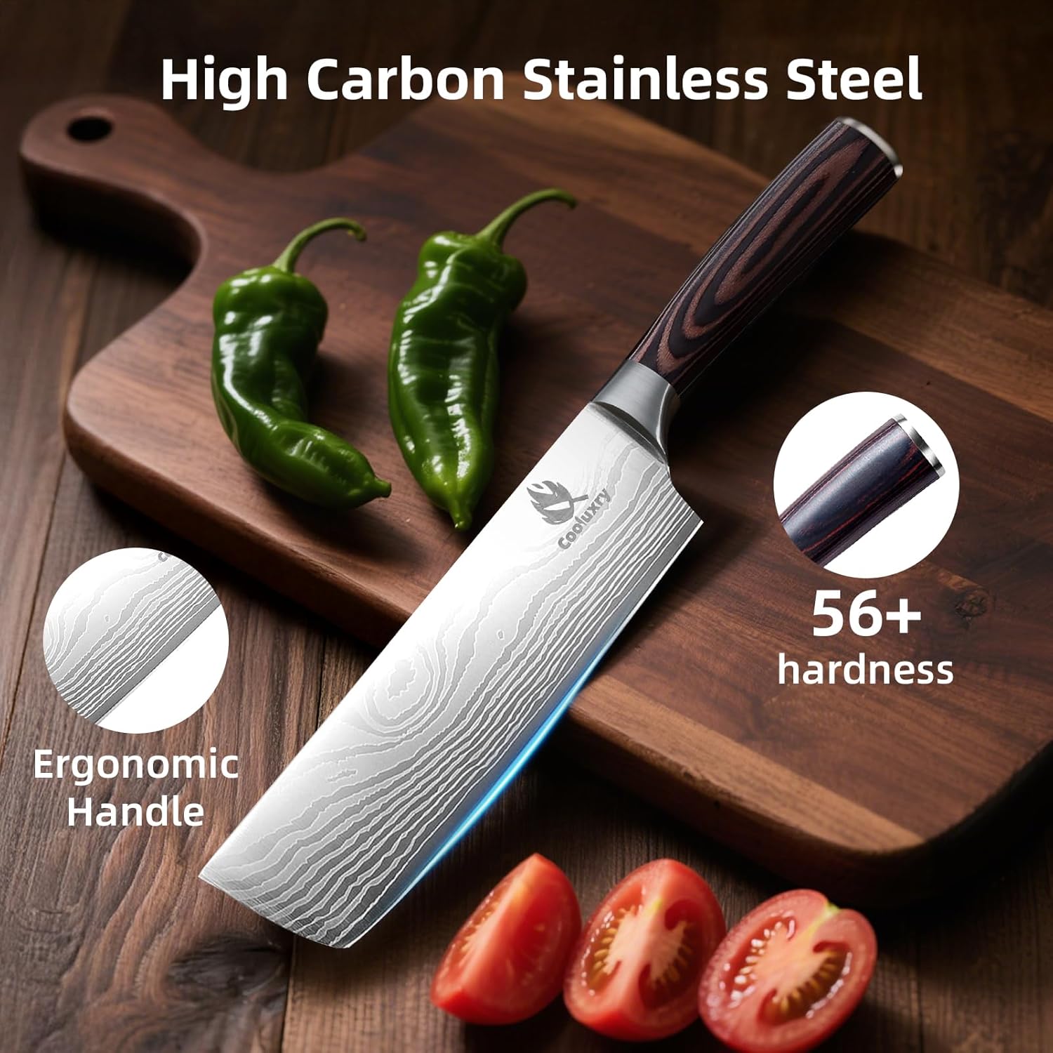 Nakiri Knife - Professional 7" Razor Sharp Meat Cleaver and Vegetable Kitchen Knife, Vegetable Chopping Knife, High Carbon Stainless Steel Blade with Ergonomic Handle - Image 3