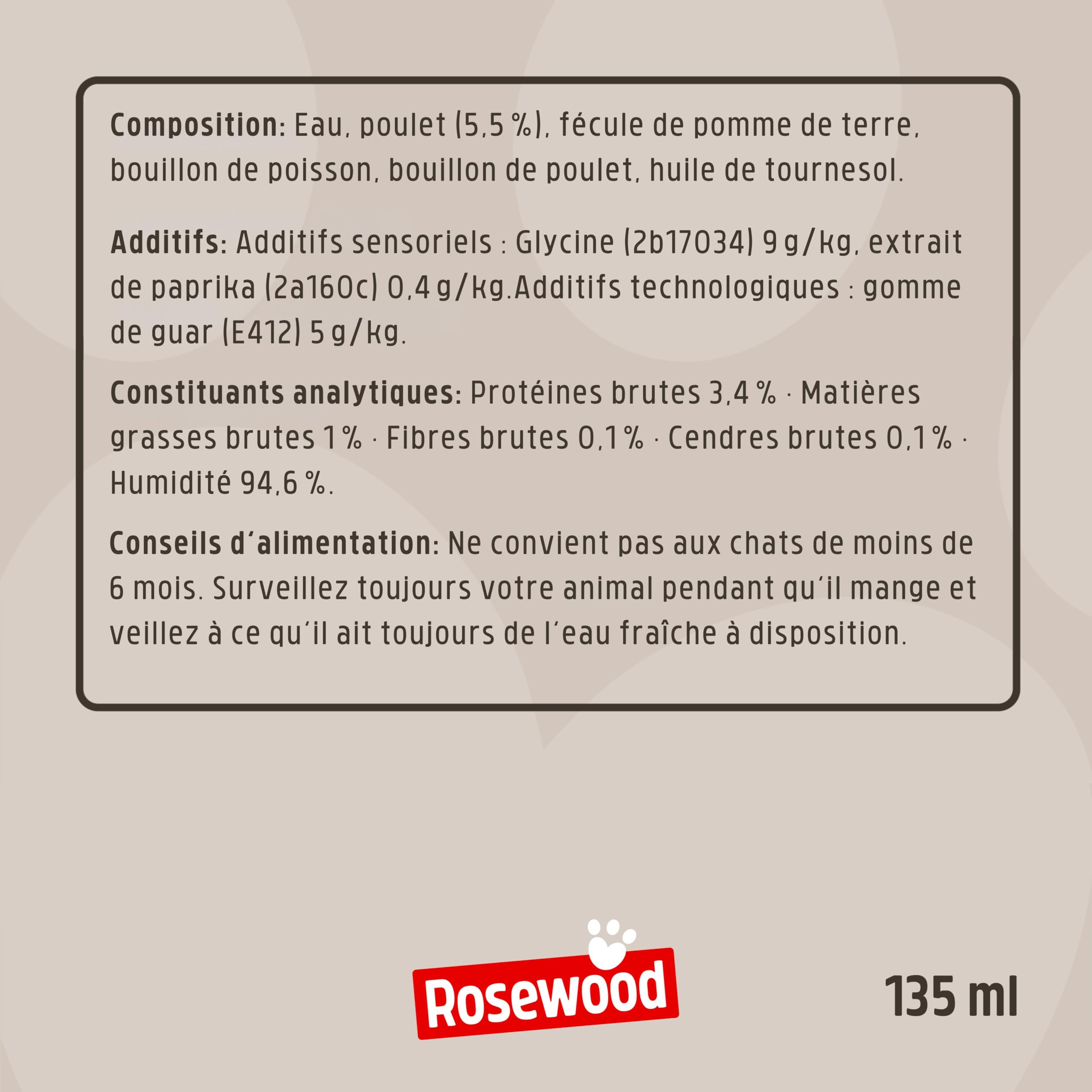 Rosewood Deli Soup Poulet – Friandise savoureuse au Bouillon pour Chat avec Morceaux de Poulet Tendre, sans sel ni Sucre ajouté, sans additifs artificiels, 135 ML