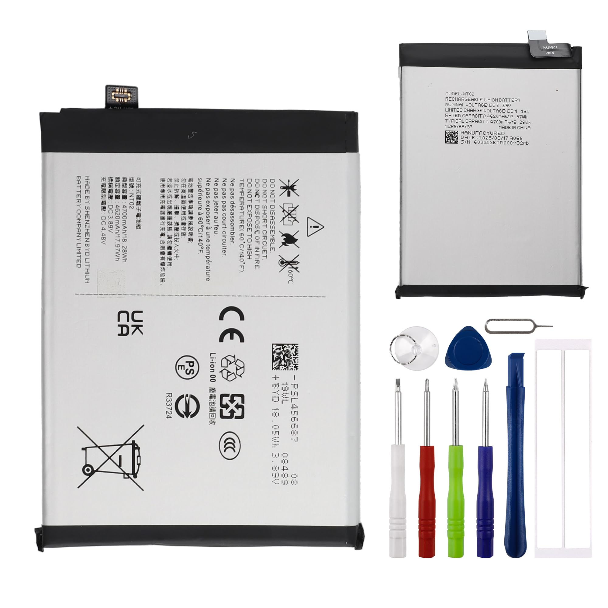 NT02 Ersatzakku 4700mAh/3.89V Kompatibel mit Nothing Phone 2/2A with Tools