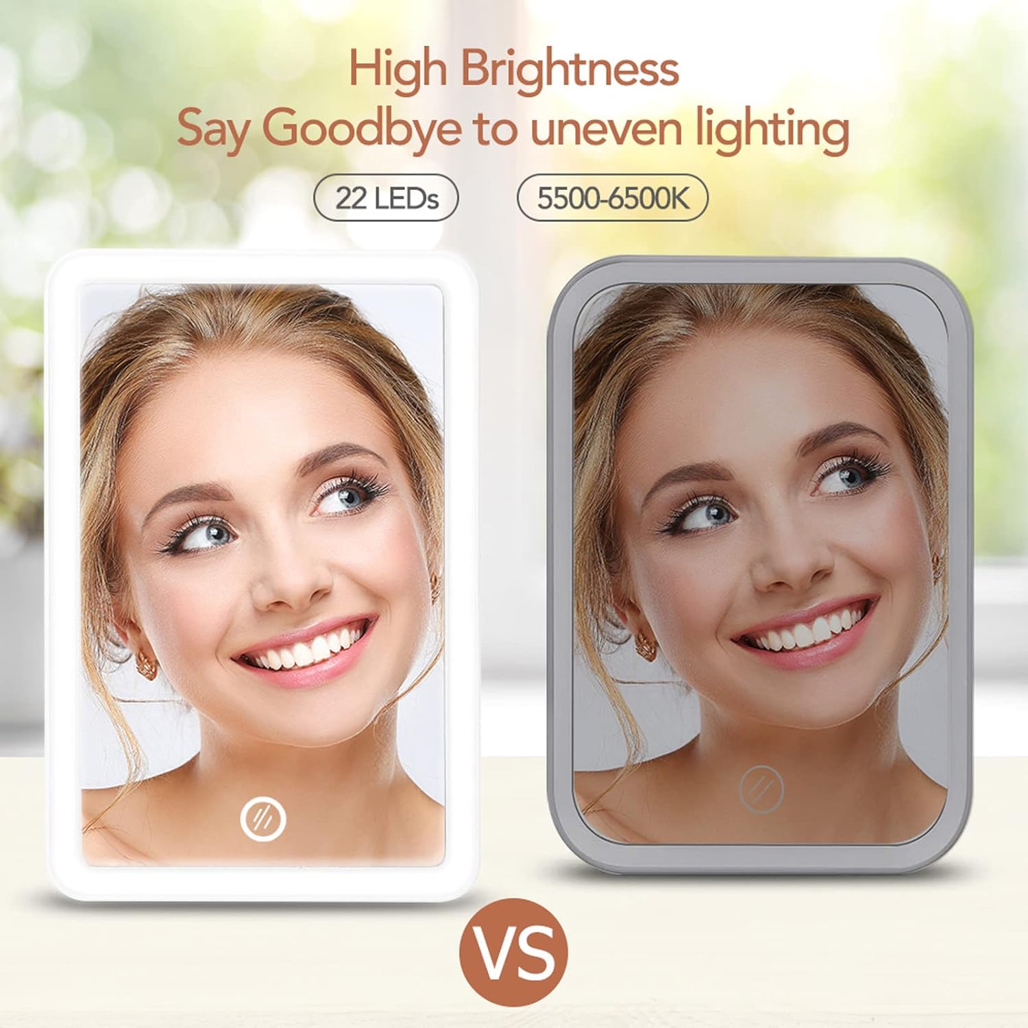 LED Touch Screen Makeup Mirror 180 Degree Rotating Cosmetic Mirror USB Charger Stand for Tabletop Bathroom Bedroom Travel