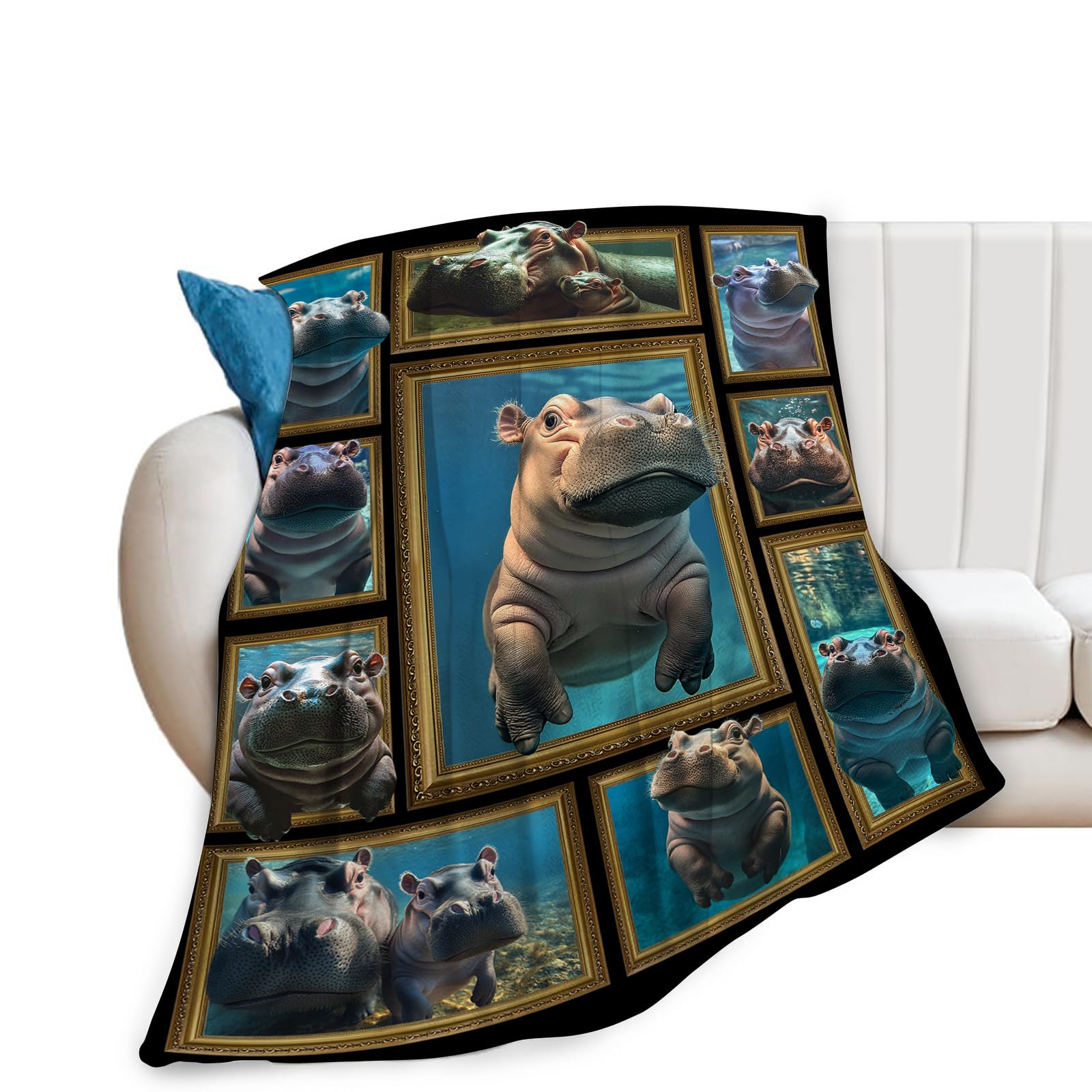 Tijuboni Women's Hippo Throw Blanket - Ultra Soft Cozy Cute Fleece Fuzzy Plush Lovers Decor Gifts For Girls Adults - Couch Sofa 50"X40"