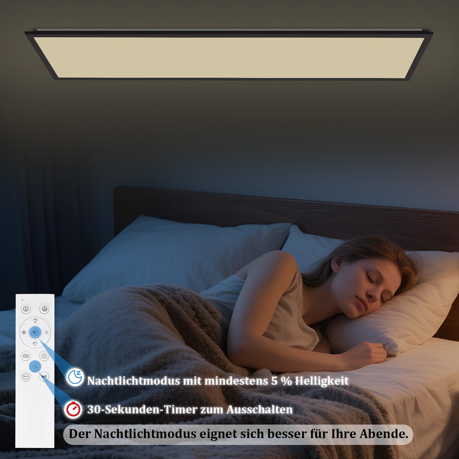 Deckenlampe LED Panel 120x30cm - Deckenleuchte Dimmbar 36W | Farbwechsel Flach Bürolampe Stufenloses Dimmen 10 100 Deckenpanel Küchenlampe mit Fernbedienung RGB Vier Modi Wohnzimmer Büro