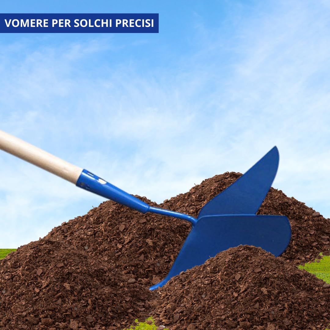 Vomere Manuale per Orto per Solchi Precisi | Acciaio Stampato e Verniciato | Dimensioni 25x20x26cm | Canna Ø28mm Conico | Peso 655gr | con Manico in Legno 150cm