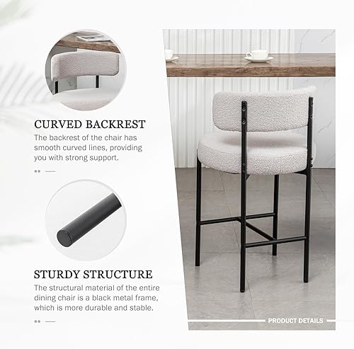 Miniatura 4 de Boucle - Juego de 3 taburetes de bar grises con respaldo, taburetes de bar modernos para isla de cocina, pub, club