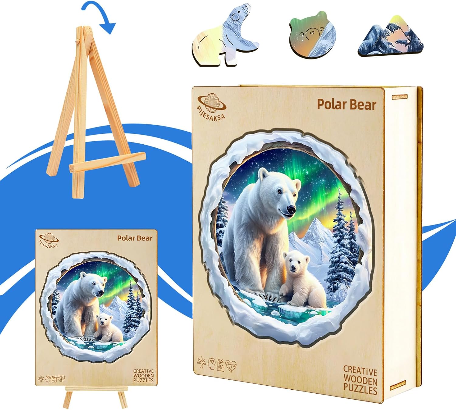 Wooden Puzzles for Adults, Polar Bear Wood Puzzles Adult, Unique Shape Wooden Jigsaw Puzzle, Presents for Family and Friends, Wall Art Home Decor (M -11.4 * 11.3in -190 Pieces)