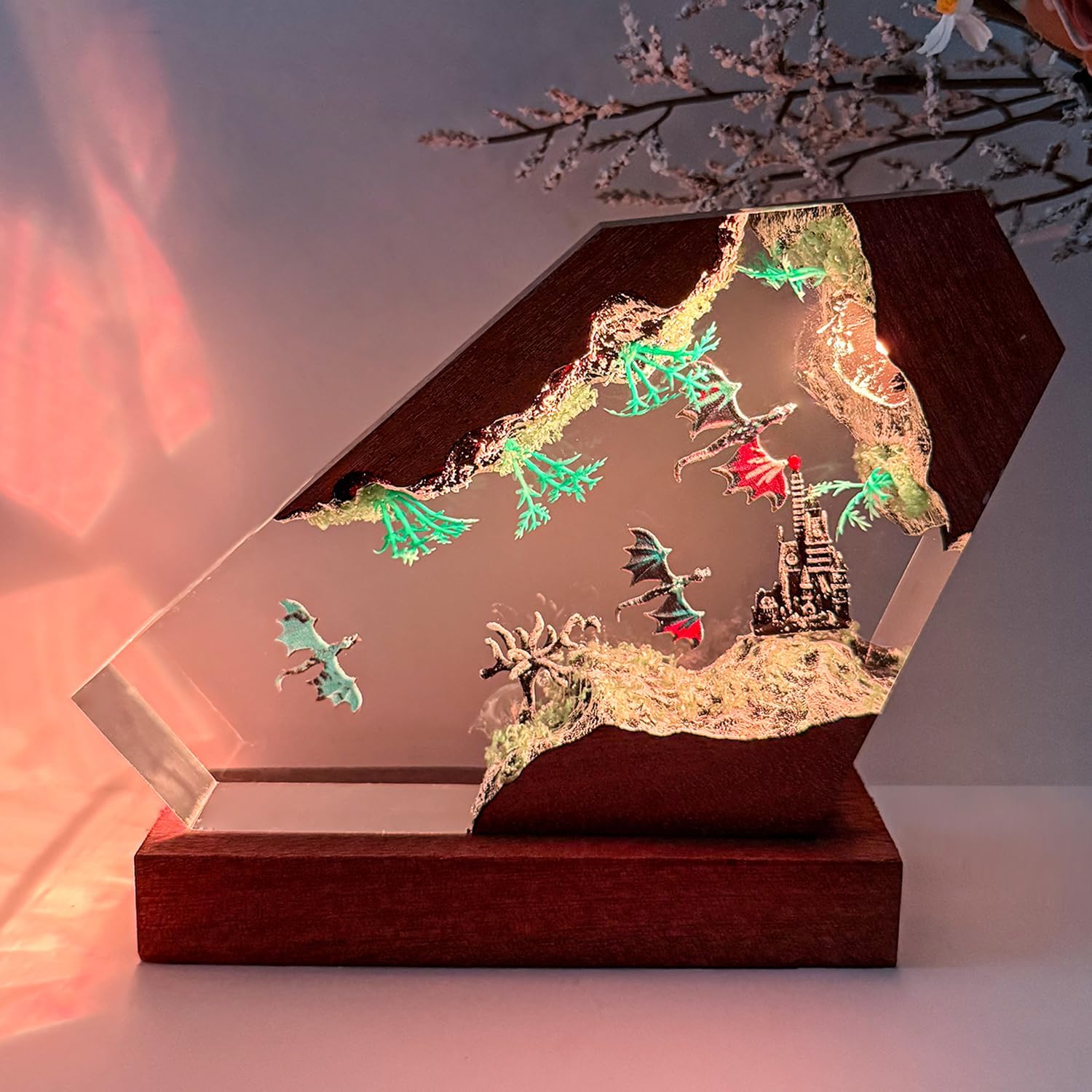 3D Dragon Resin Lamp, Handmade Dragon Night Light,Multi-Color LED Light, Fantasy Dragon Gifts for Enthusiast Collectibles, Birthday Valentine's Day Gift for Him & Her (L,10"x6")