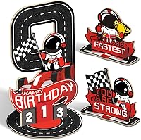 Vista 20 de 3 piezas de centro de mesa de madera escalonada de madera para auto de carreras de 2º cumpleaños, decoración del hogar (doble cara)