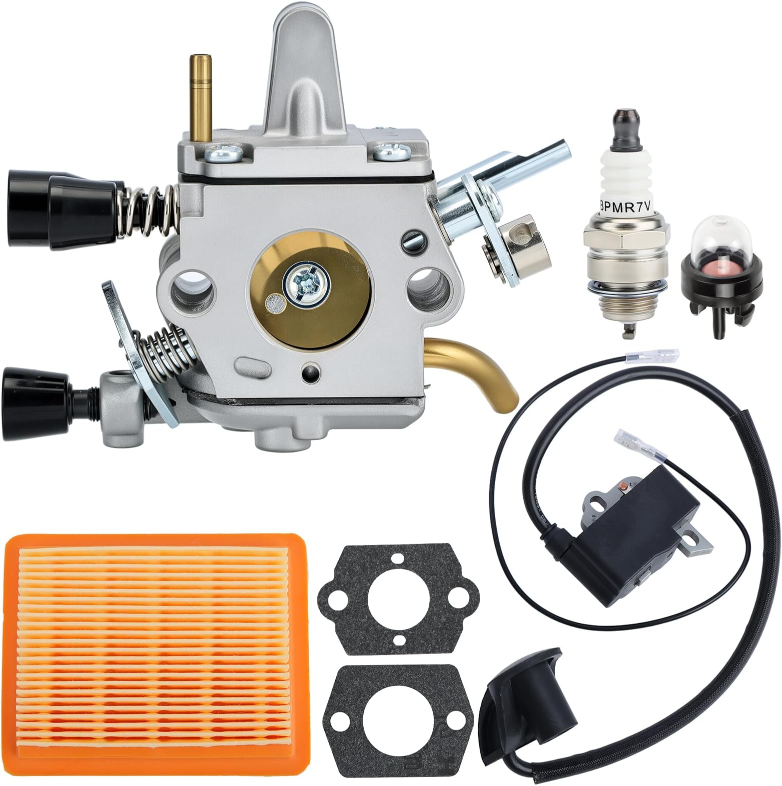 FS250 Carburetor for Stihl FS120 FS200 FS 250 FS300 String Trimmer Brushcutters Replace 4134 120 0652 with 4134 400 1301 Ignition Coil
