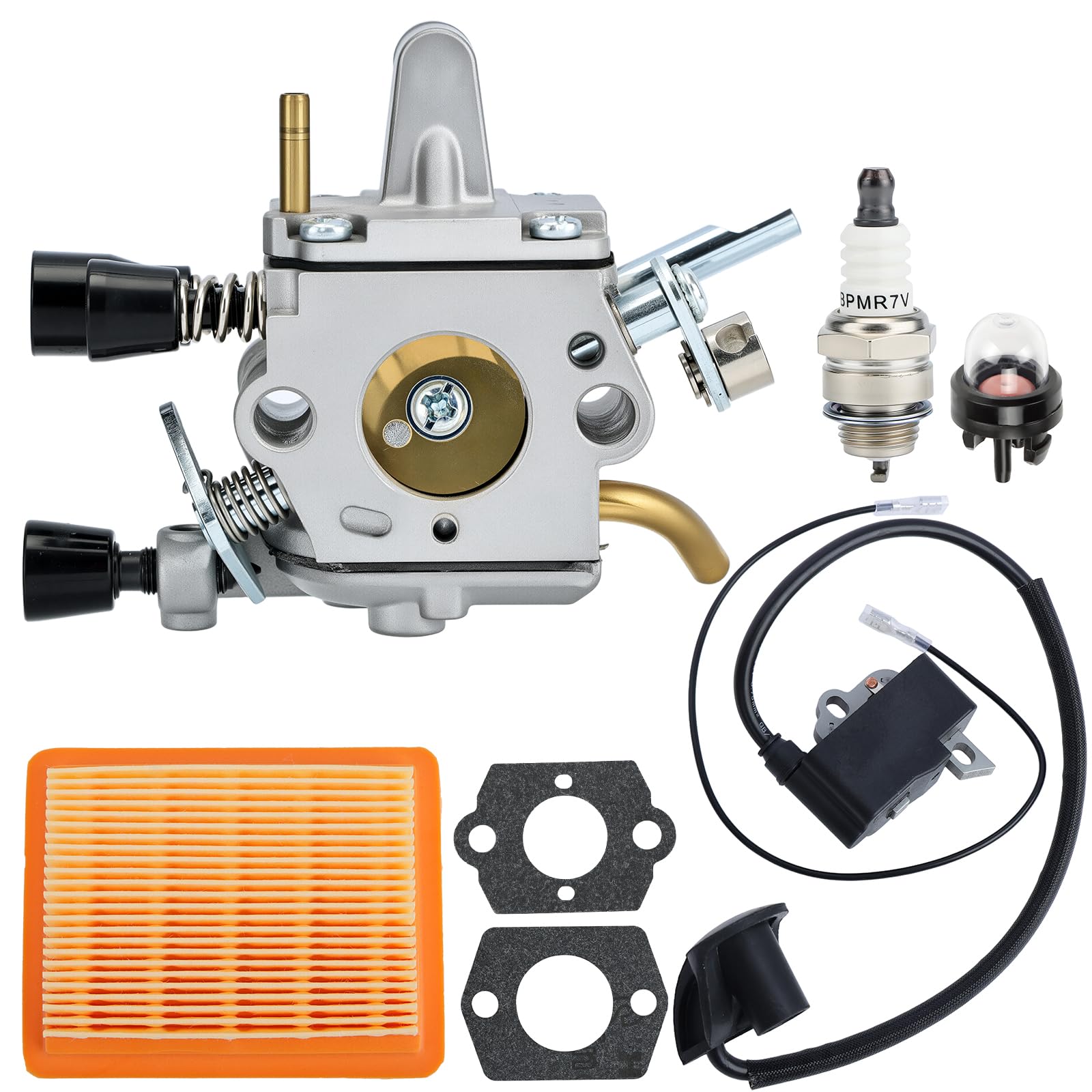 FS250 Carburetor for Stihl FS120 FS200 FS 250 FS300 String Trimmer Brushcutters Replace 4134 120 0652 with 4134 400 1301 Ignition Coil