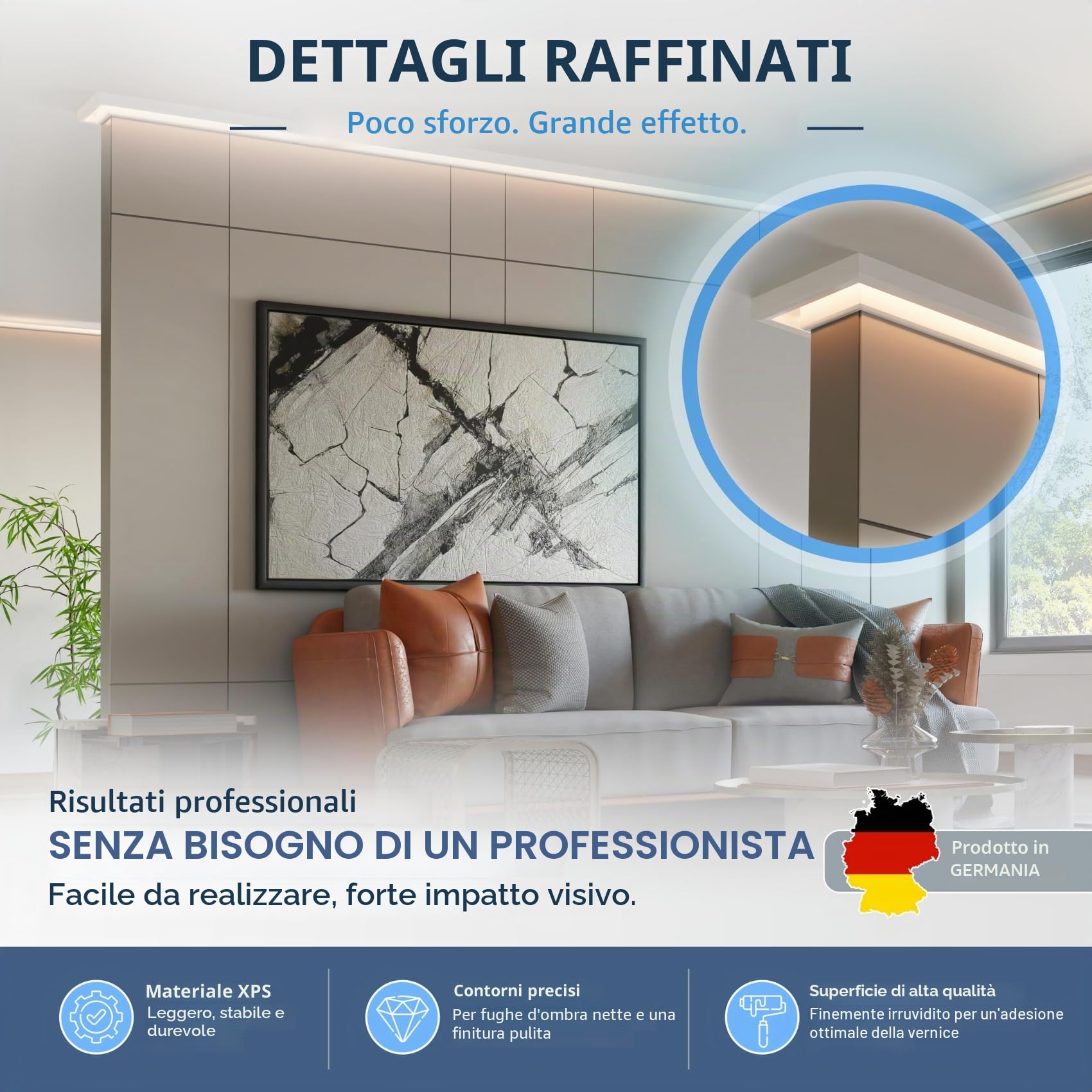 HEXIMO LED Modanature per stucchi classc, modanature per pareti e soffitti con illuminazione indiretta in polistirene XPS (20,4 Metri HLED 4)