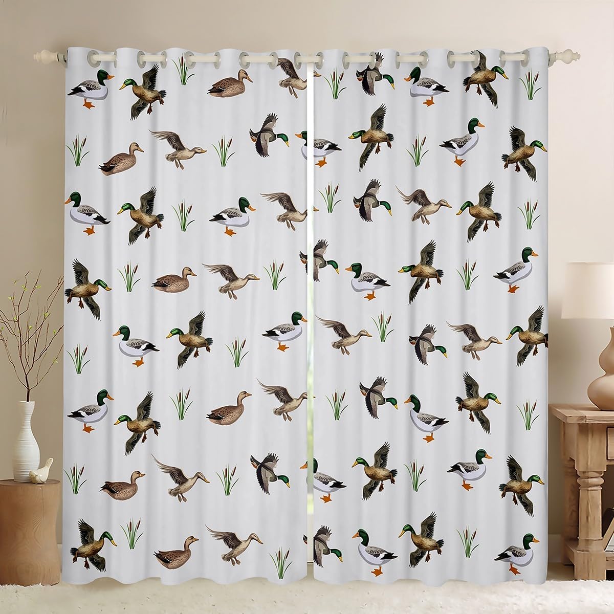 Feelyou Kids Duck Curtains for Bedroom Living Room (2 Panels, 42 x 84 Inch) Duck Hunting Darkening Dreapes Decor Wild Animals Blackout Curtains Botanical Window Treatments Multi 28 42" X 84"