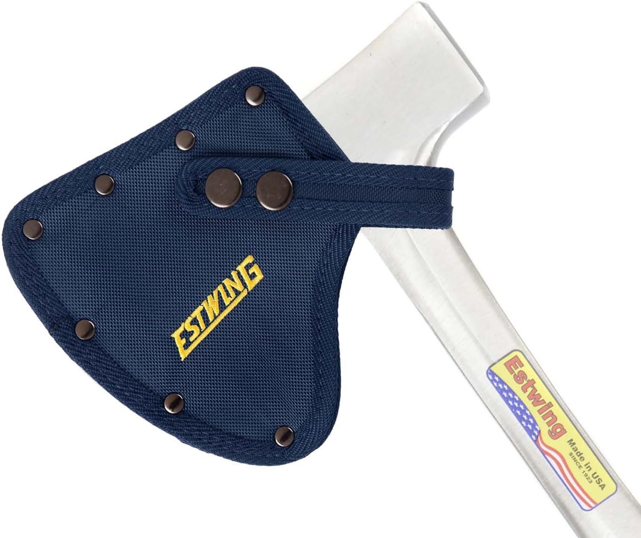 ESTWING Camper's Axe - 16" Hatchet with Forged Steel Construction & Shock Reduction Grip - E44A & NO.9 Blue Replacement Sheath for E45A & E44A
