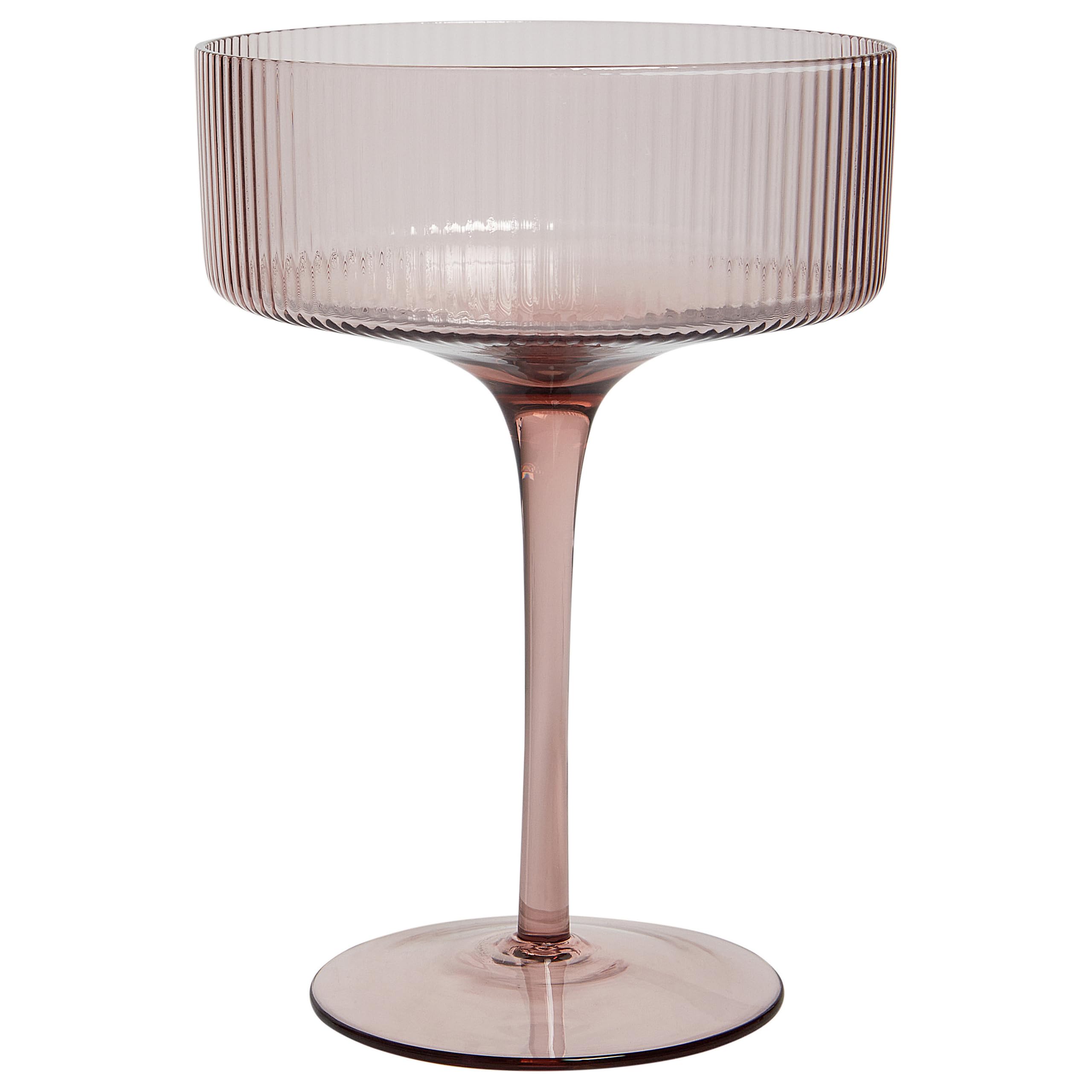 Beliani Set de 4 Soucoupes à Champagne Striées Soufflées à la Main 33 cl Rose Transparent Améthyste