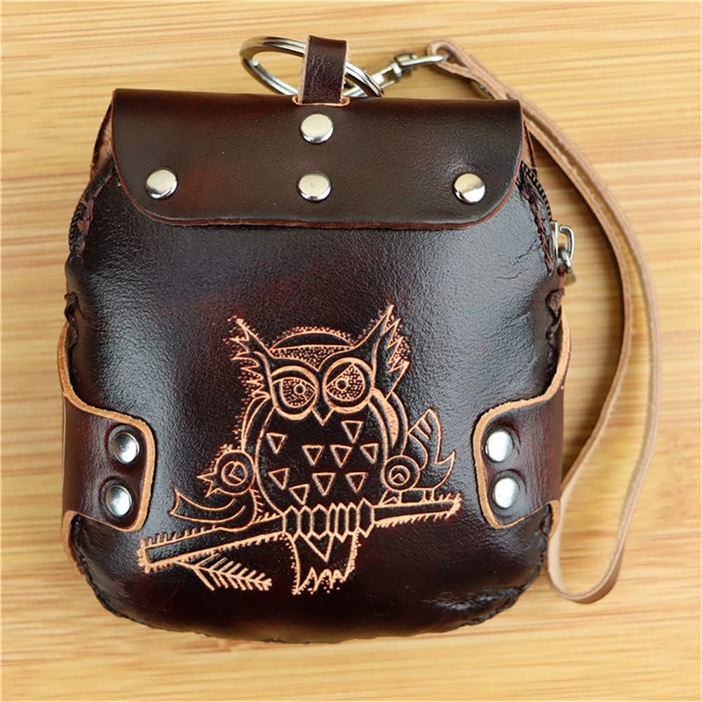 Handmade Cowhide Owl Shape Coin Purse Wrist Strap Hand Bag Zipper Bag Can Store Key Cards