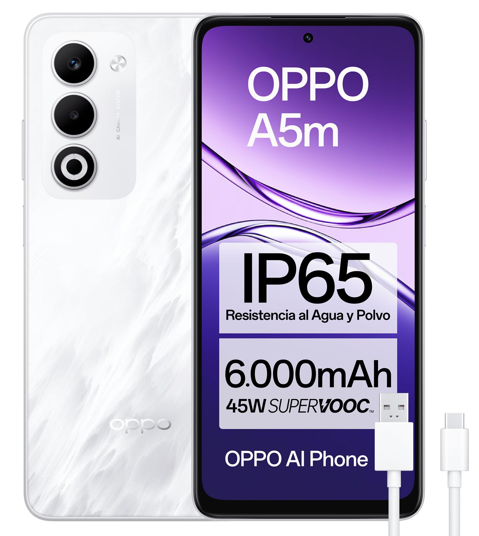 oppo a5m smartphone 8gb 256gb 6.67 pollici white
