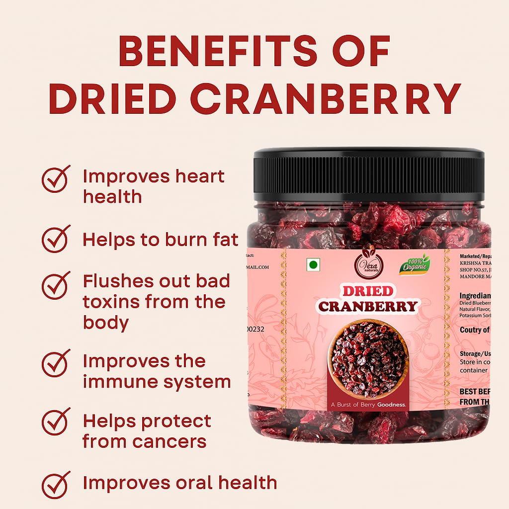 VEXA NATURALS Dried Cranberry I Dried Fruit, Berries, High Nutrient And Antioxidant No Added Preservatives | 1kg - Image 4 thumbnail