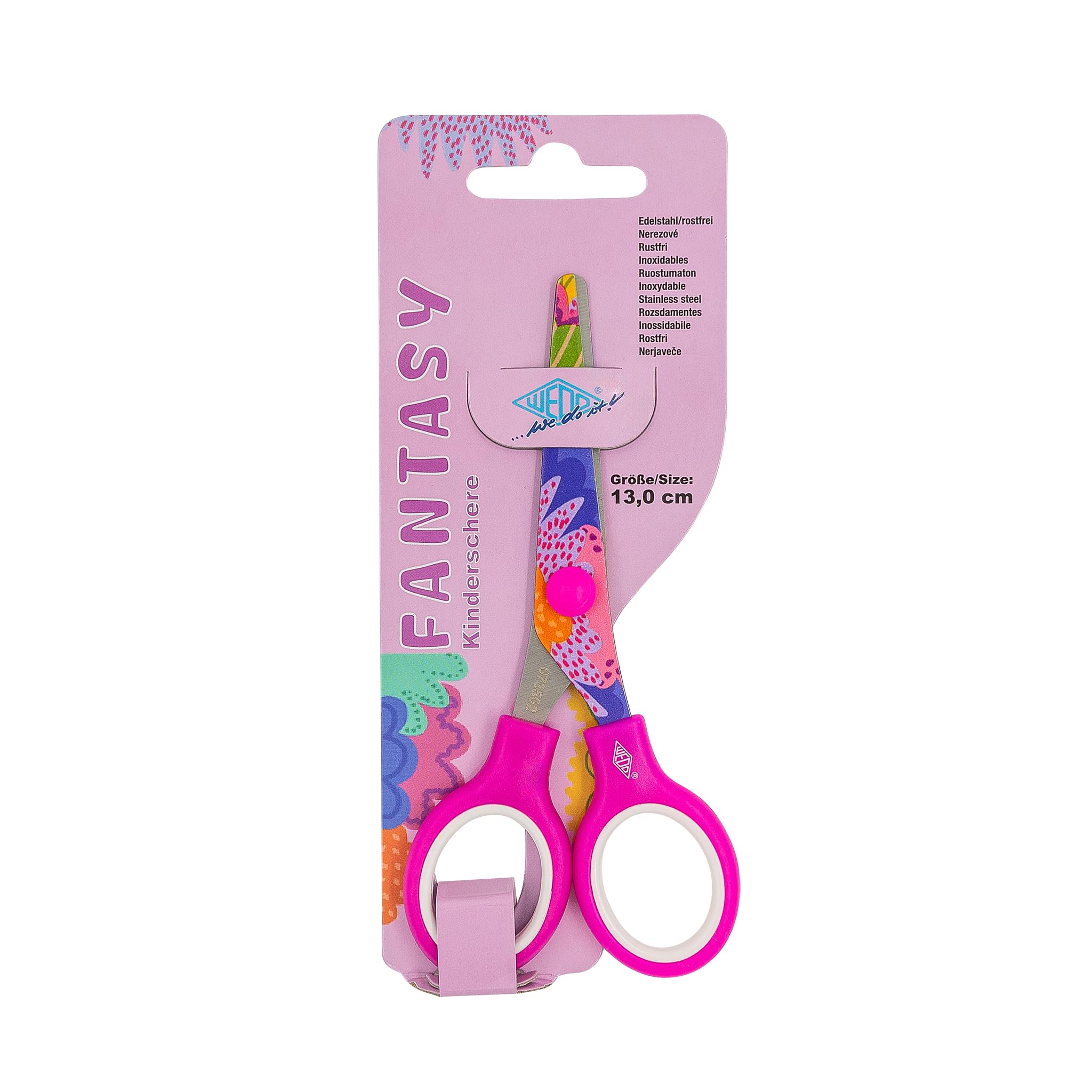 WEDO Ciseaux enfant Fantasy 13 cm rose avec motif, lames en acier inoxydable, pour les mains des enfants