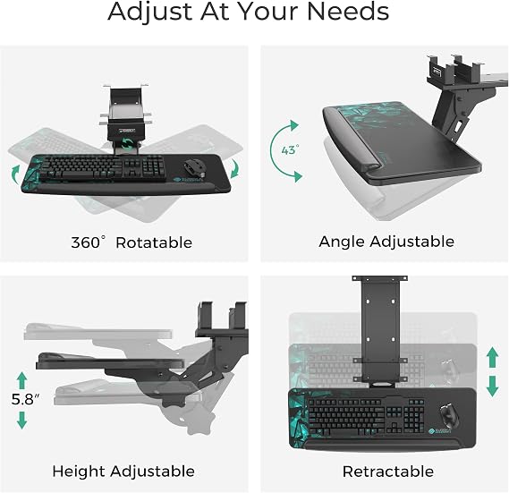 EUREKA ERGONOMIC Height Adjustable Mouse & Keyboard Tray Under Desk, 28x10'' Large Slide Out Swivel Tilt Computer Keyboard Drawer with Pad for Gaming Home Office, Dual Mount
