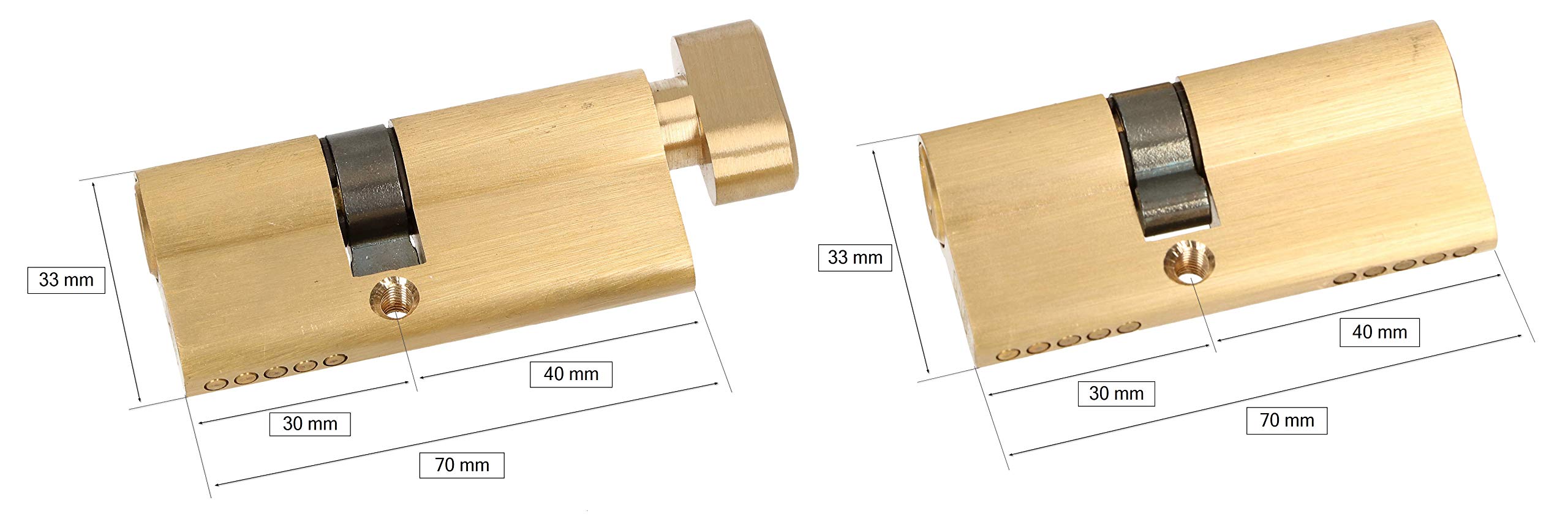 KOTARBAU® Juego de 2 Cilindros de Seguridad 30x40 mm, 5 Llaves, Bombín para Cerradura, Cilindro de Latón para Puertas Interiores y Exteriores, Bombín con Doble Llave + Bombín con pomo, 2 uds