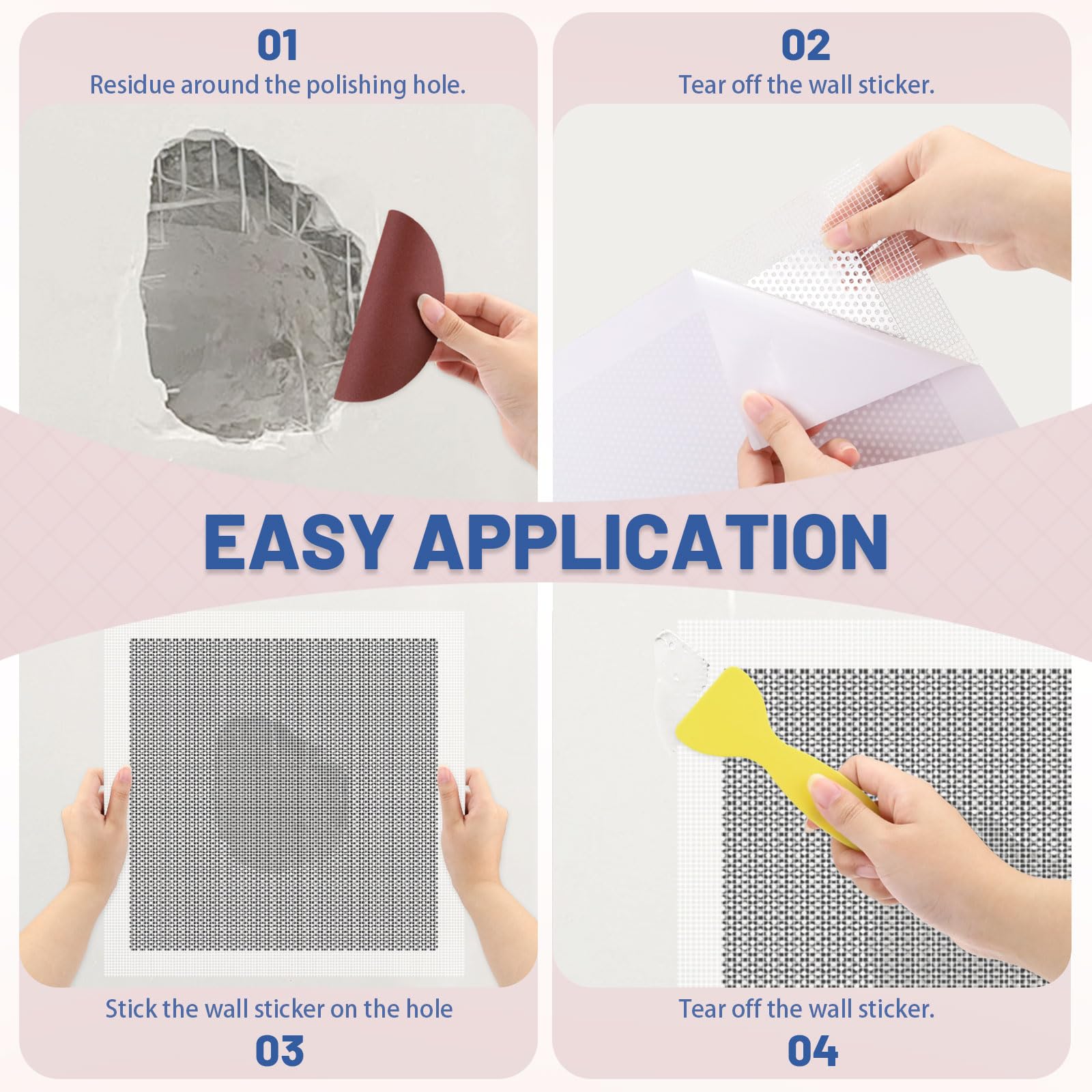 Lot de 4 kits de réparation autocollants pour cloison sèche - 30 x 30 cm - Pour grands trous - En fibre de verre - Feuille d'aluminium - Pour réparation murale et plafond - Avec 2 papiers de