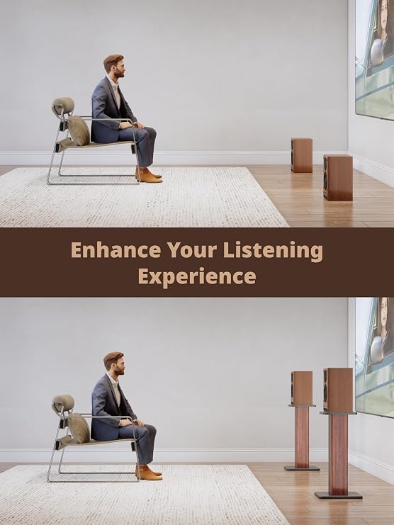 70cm Speaker Stand Retro-style Highly Supportive Speaker Stands Wood Grain Soundbar Bracket under TV for Home Theaters with Sand Filling Tuning Function Set of 2 Floor Stands