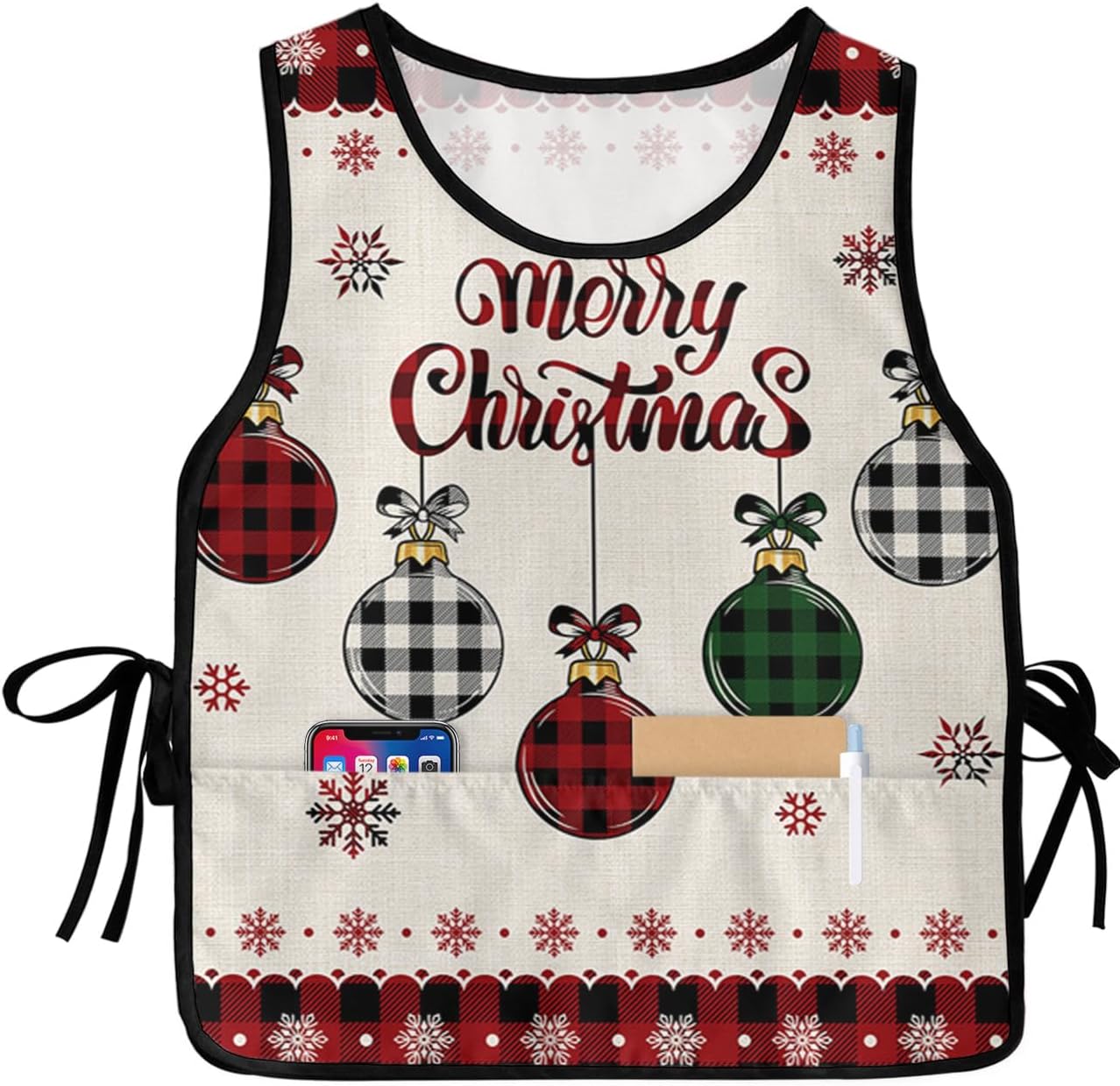 Double Love Burlap Valentine's Cobbler Aprons with 2 Pockets for Women Men, Farmhouse Red Truck Rose Bohemia Dots