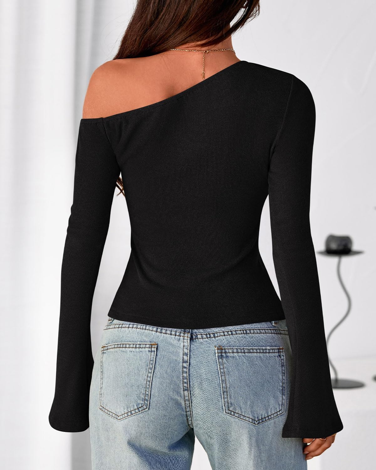 Zenlonr Long Sleeve Shirts for Women 2025 Fall Off The Shoulder Tops Casual Slim Fitted Knit T-Shirt Y2K Clothes - Image 5