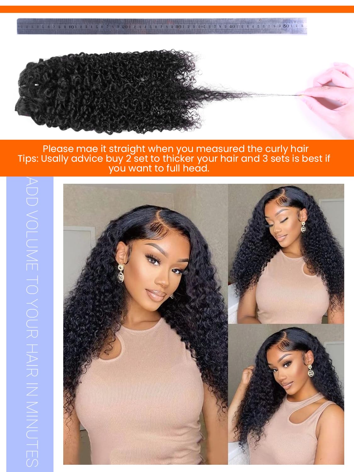 Hair Extensions Real Human Hair Clip ins 8Pcs 4.23oz Kinky Curly Clip Ins Invisible Scalp Friendly 3B 3C Hair Clip in Extensions For Women Double Weft Natural Black Color 14Inch