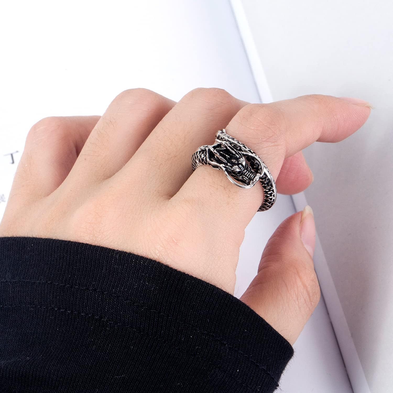 Dankadi Men Vintage Dragon Ring 925 Sterling Silver Open Punk Rings For Women Adjustable Rings Solid Silver Gothic Hip Hop Jewelry Gift - Image 4