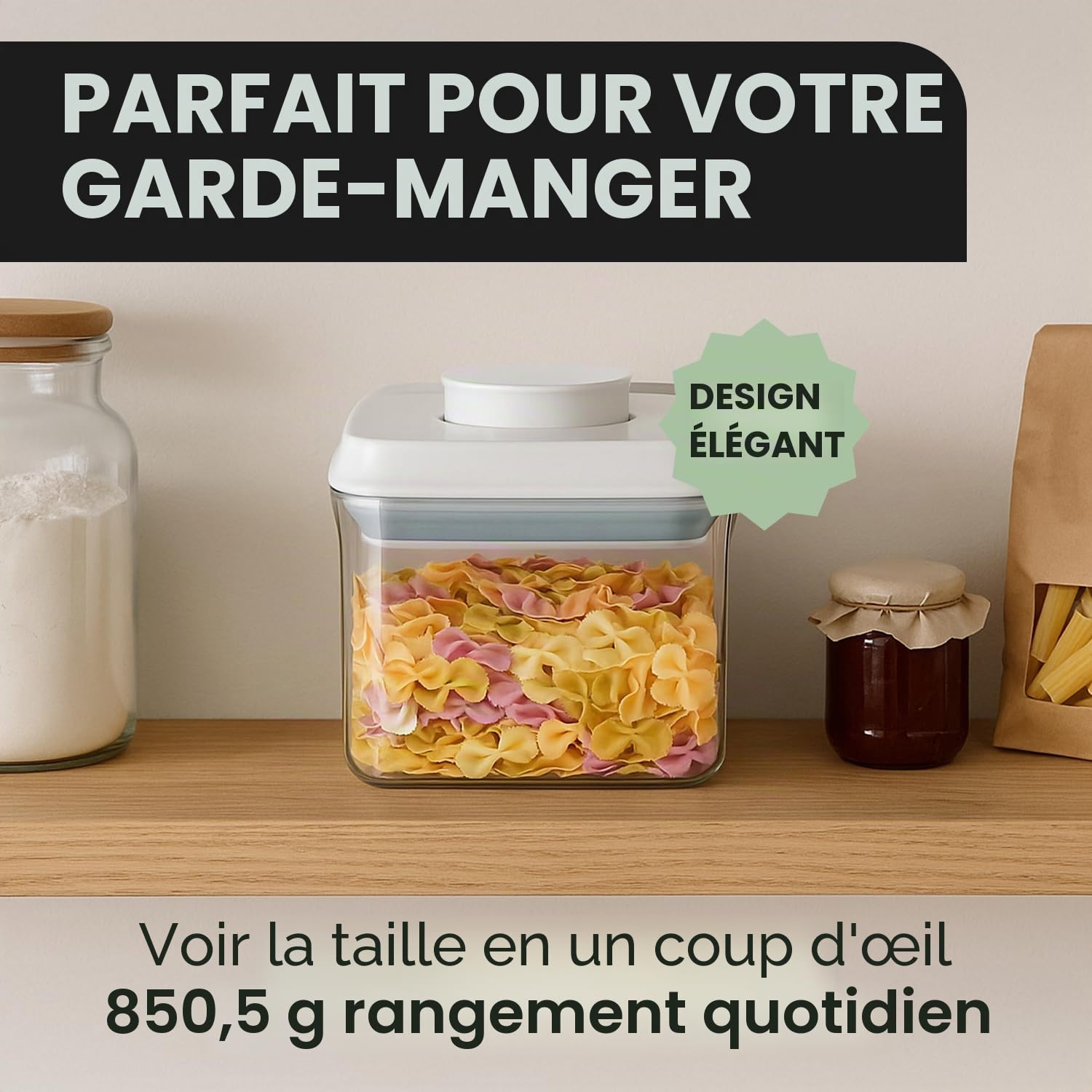 iChewie - BopTop (Ensemble de 5 récipients) Récipient hermétique pour le stockage des aliments - Boîte à joint mécanique en silicone - empilable sans BPA - 500ml / 850ml / 900ml / 1500ml / 2500ml