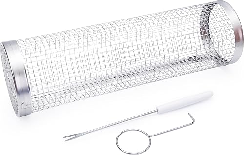 Miniatura 9 de Cesta enrollable para parrilla de verduras, revestimiento antiadherente, fácil de usar para barbacoas y fogatas al aire libre, perfecta para asar