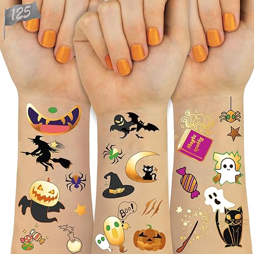 125 tatuajes temporales de Halloween para niños, tatuajes de Halloween para suministros de fiesta de niños, calcomanías de tatuajes falsos