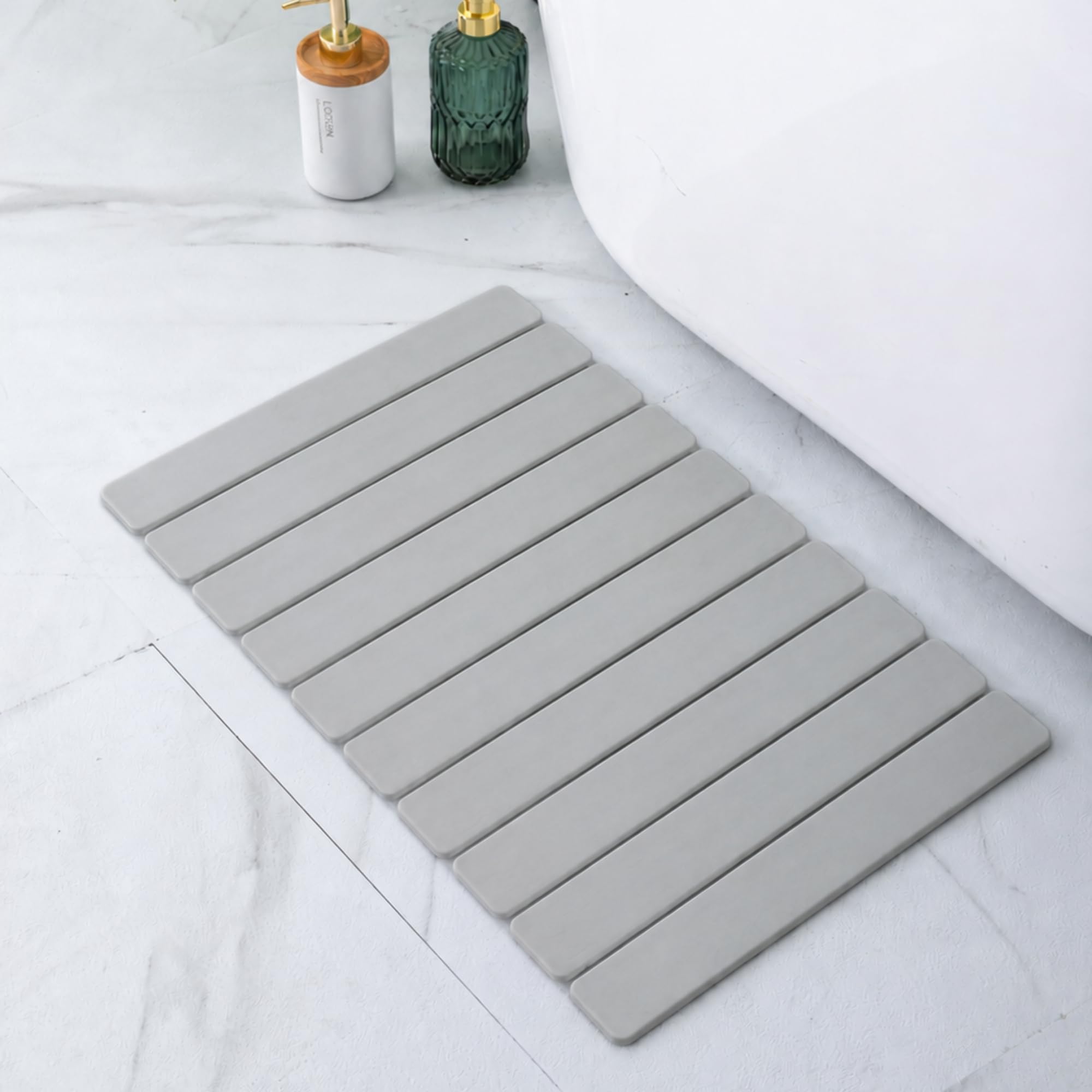 Pure 4Home Składana Mata Łazienkowa z Diatomitu 60x39cm | Chłonna Mata Pod Prysznic lub Suszarka do Naczyń do Kuchni | Szybkoschnący Kamień Naturalny | Antypoślizgowa i Antybakteryjna (Szary)