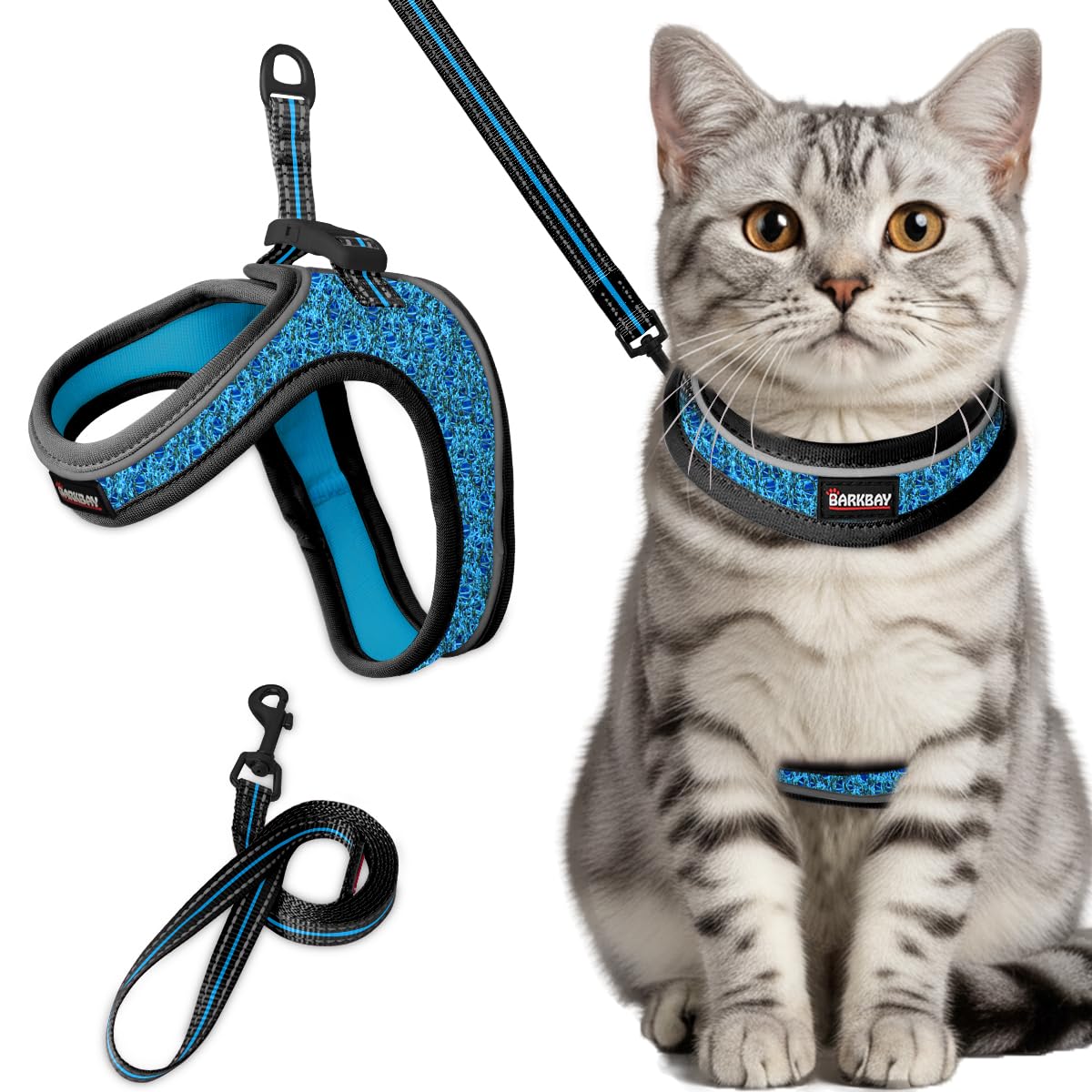 Harnais pour chat doux et léger réglable avec bandes réfléchissantes taille M