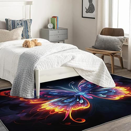 Miniatura 4 de ZDABAOEC Alfombra de mariposa de 3 x 5 pies, alfombra de fantasía para dormitorio, sala de estar, entrada, alfombra pequeña con patrón de mariposa