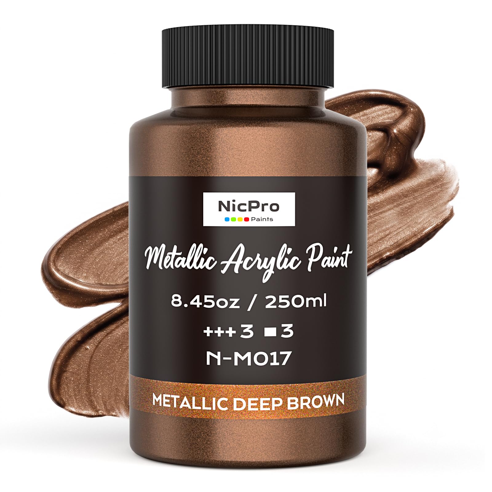Nicpro Metallic Deep Brown Acrylic Paint, 8.45oz/250ml Craft Paint